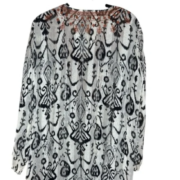 Zara Embroidered Ikat Print Midi Caftan Dress Small NWT